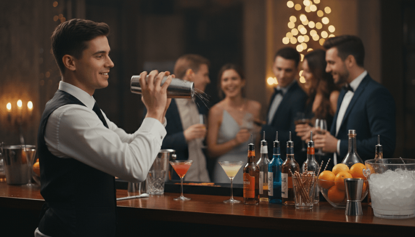 Bartender shaking a cocktail at a private party