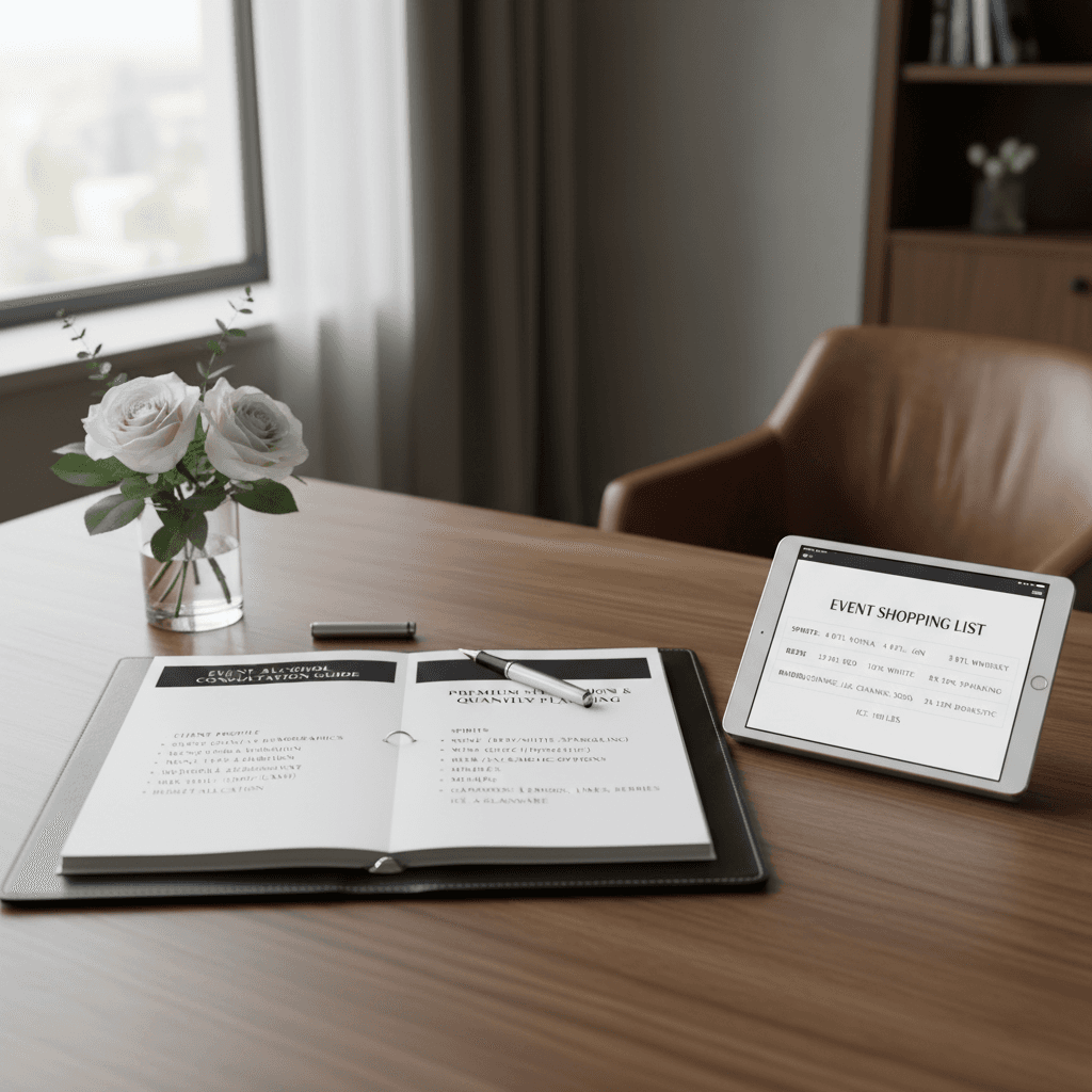 Detailed alcohol consultation guide and shopping list prepared for event planning