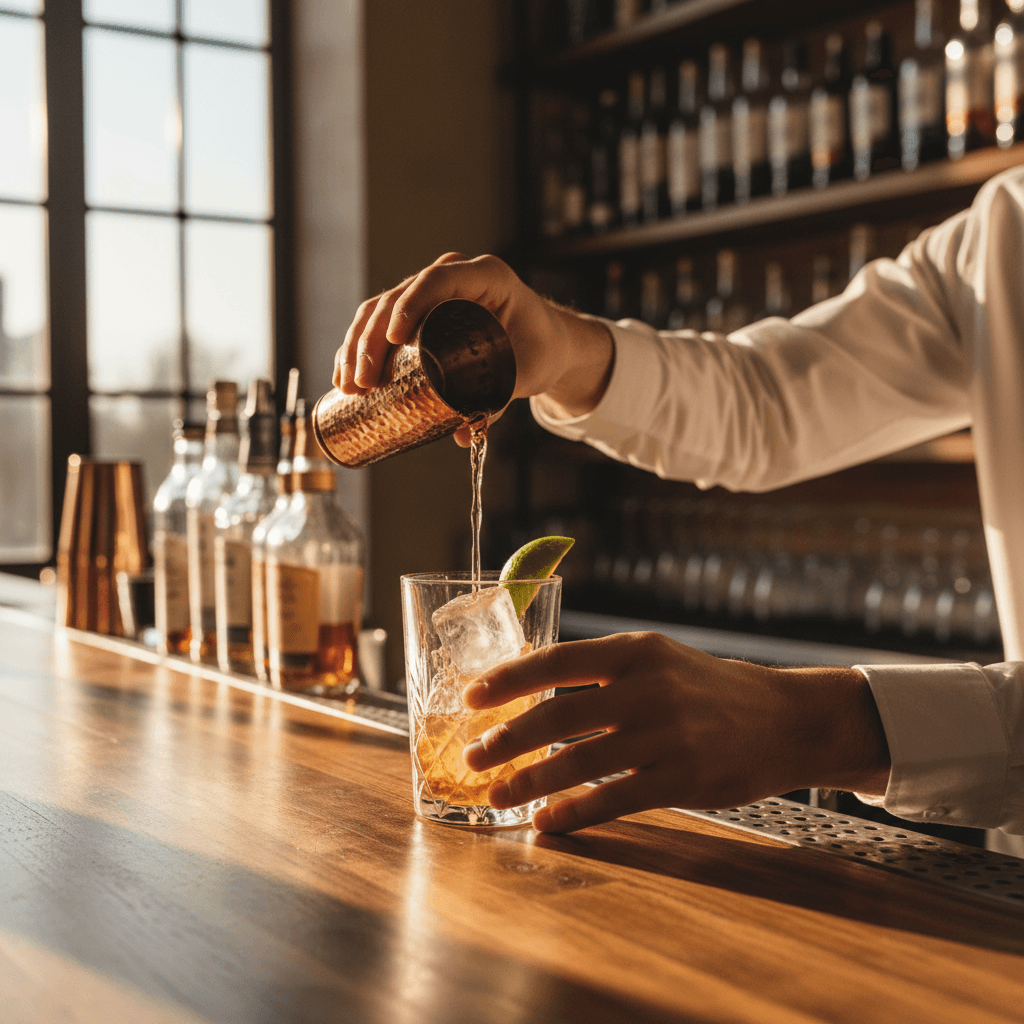Bartender shaking cocktail at event bar